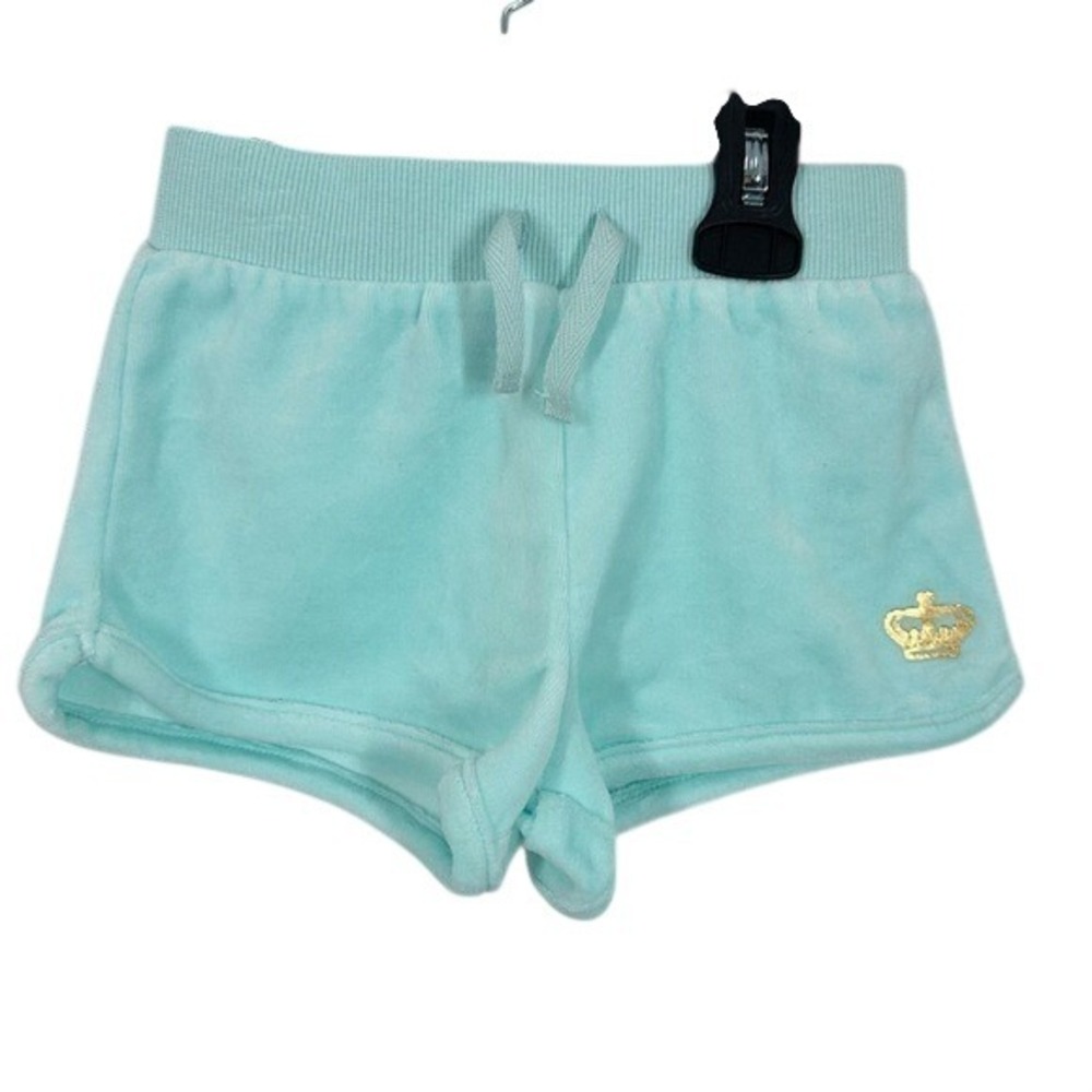 Juicy Couture Girls Mint Green Velour Shorts with Gold Crown Logo Girls Size 5‎